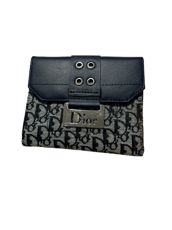 Dior Handbags - Dior Black and Gray Logo Compact Wallet with Metal Plate